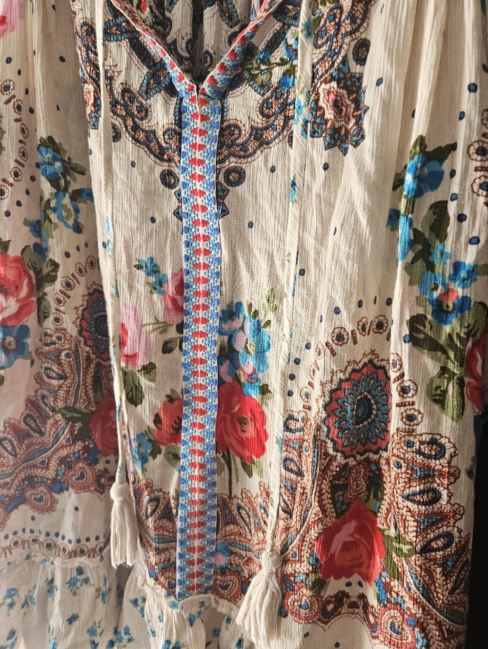 Bila Floral Paisley Boho Sleeveless Ruffle Blouse - Picture 4 of 11